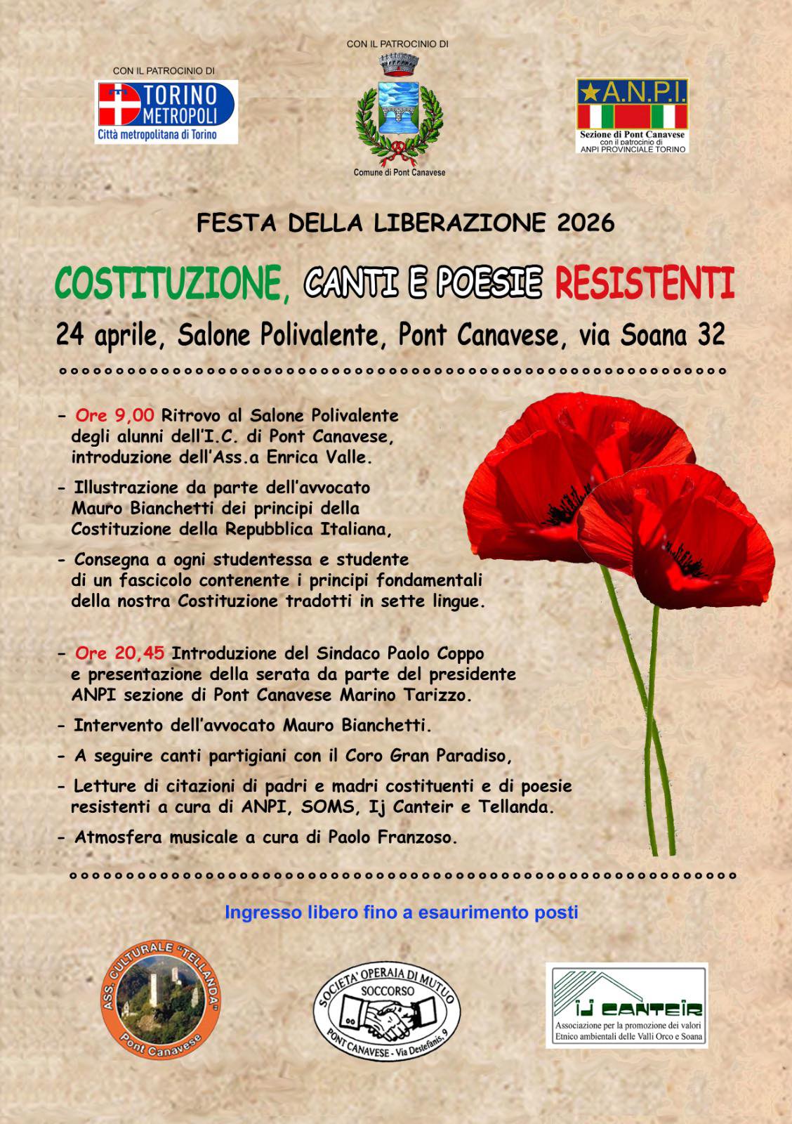 Festa della Liberazione 2026: Costituzione, Canti e Poesie Resistenti