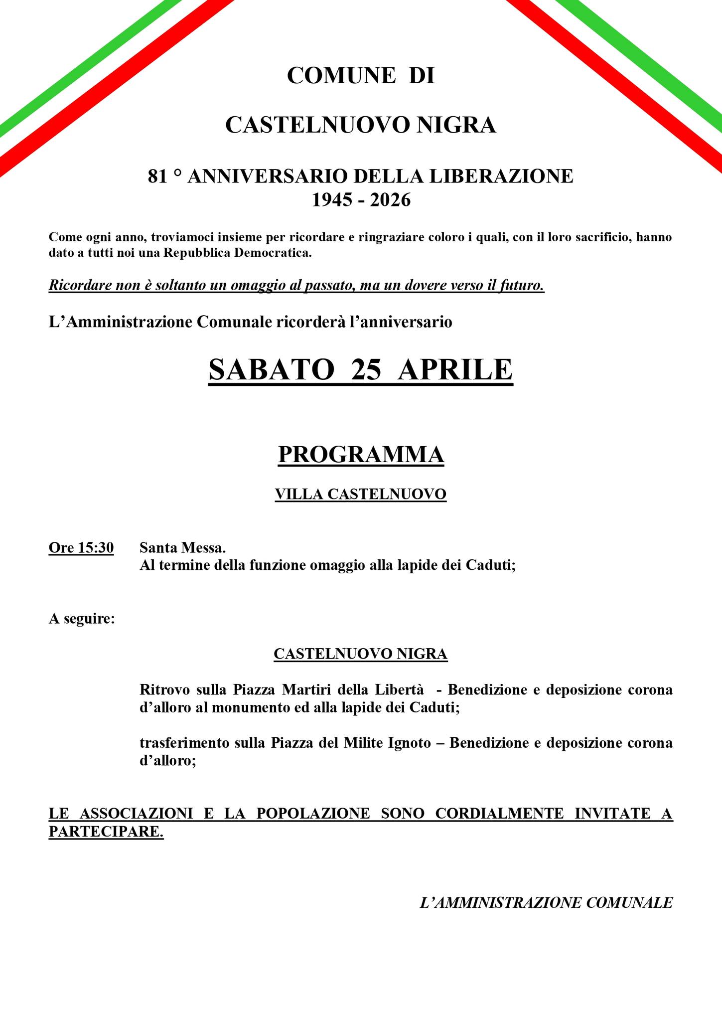 81° Anniversario della Liberazione a Castelnuovo Nigra