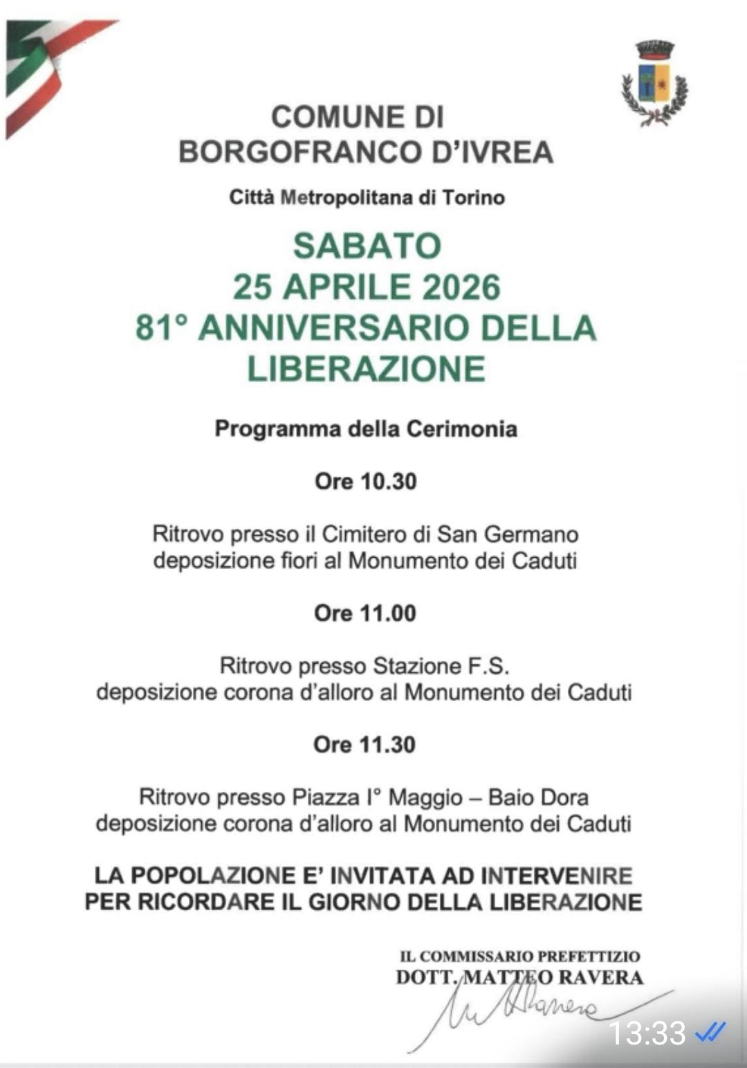 81° Anniversario della Liberazione a Borgofranco d'Ivrea