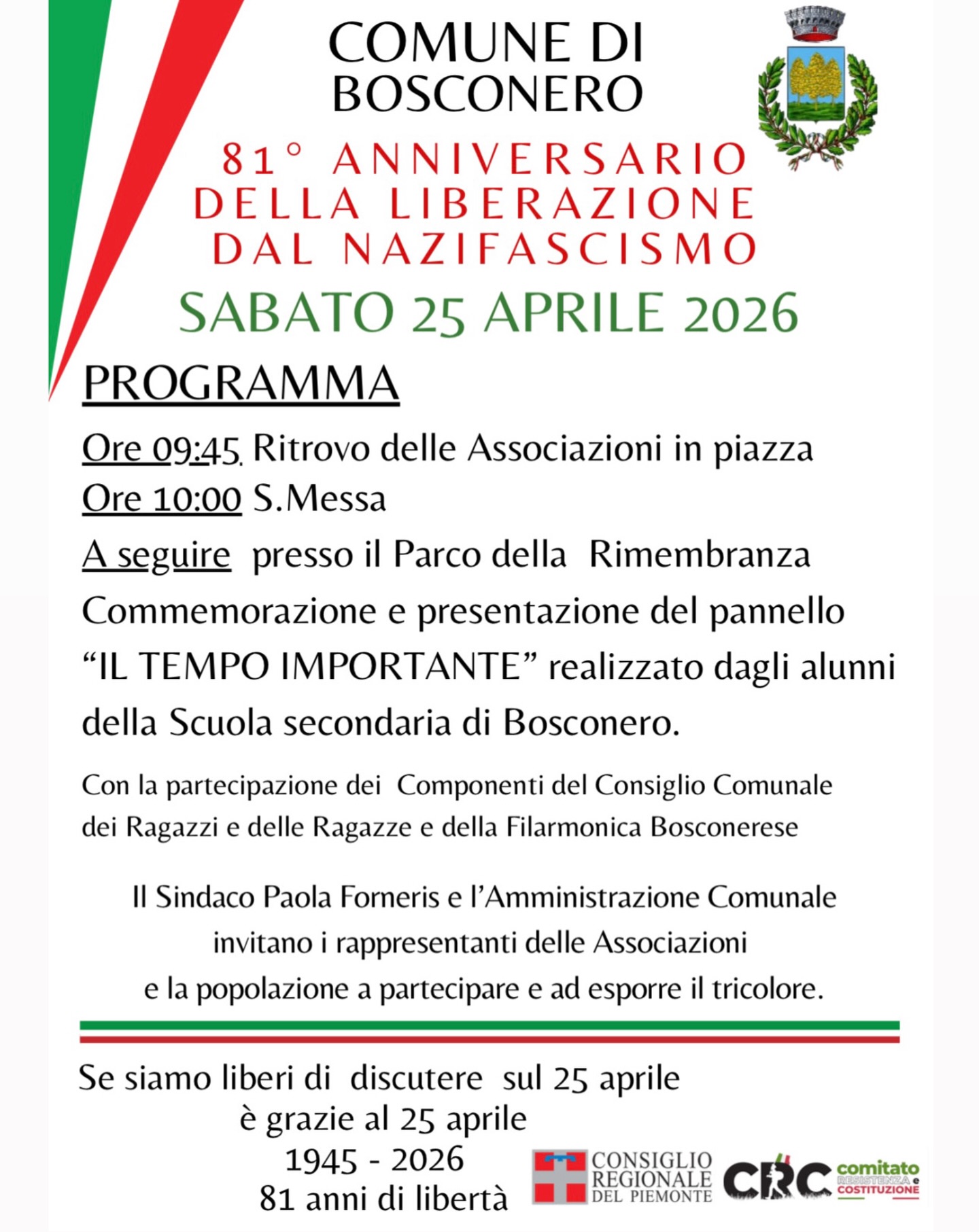 81° Anniversario della Liberazione dal Nazifascismo a Bosconero