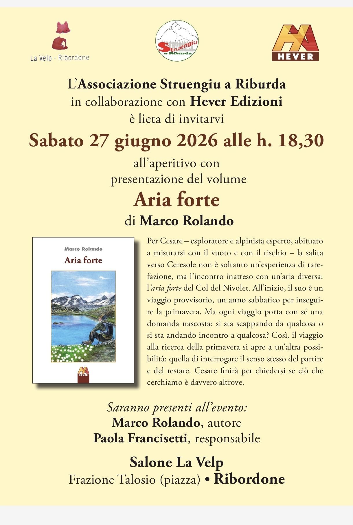 Presentazione del libro 'Aria forte' di Marco Rolando
