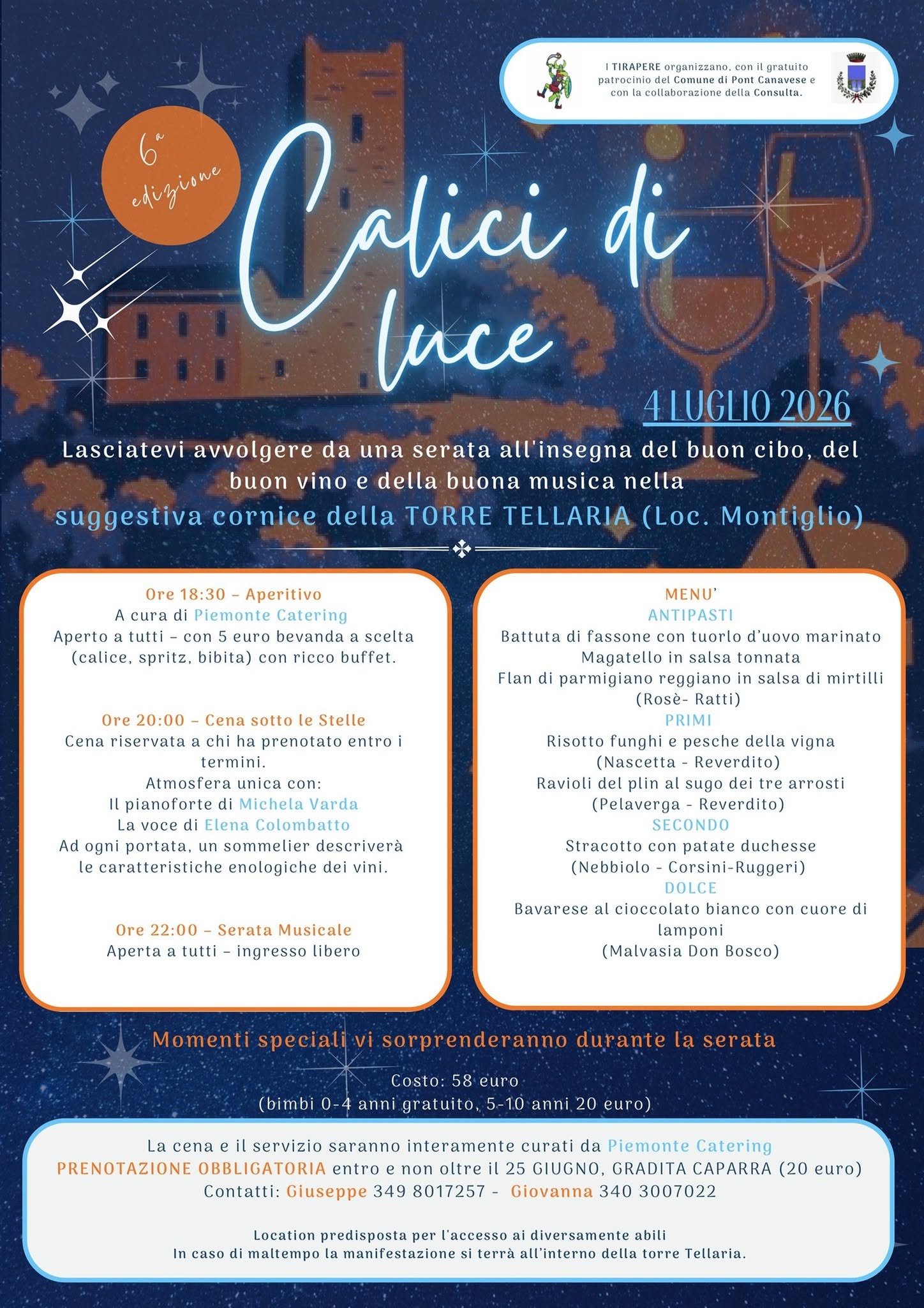 Calici di Luce - Cena-degustazione a Pont Canavese