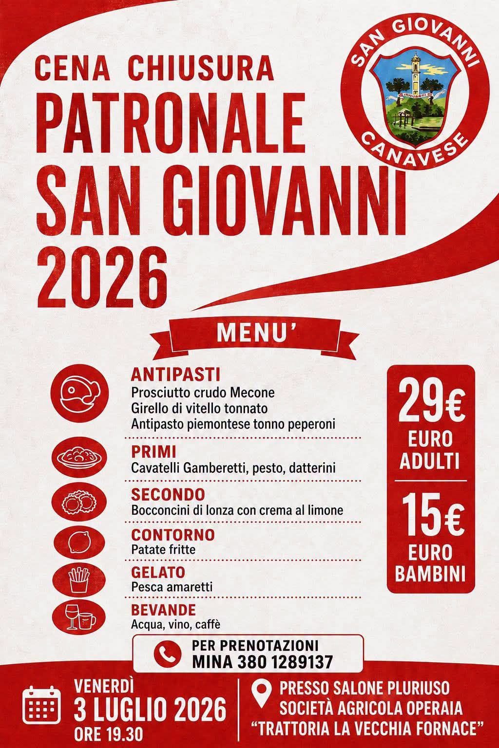 Cena di Chiusura Patronale San Giovanni 2026