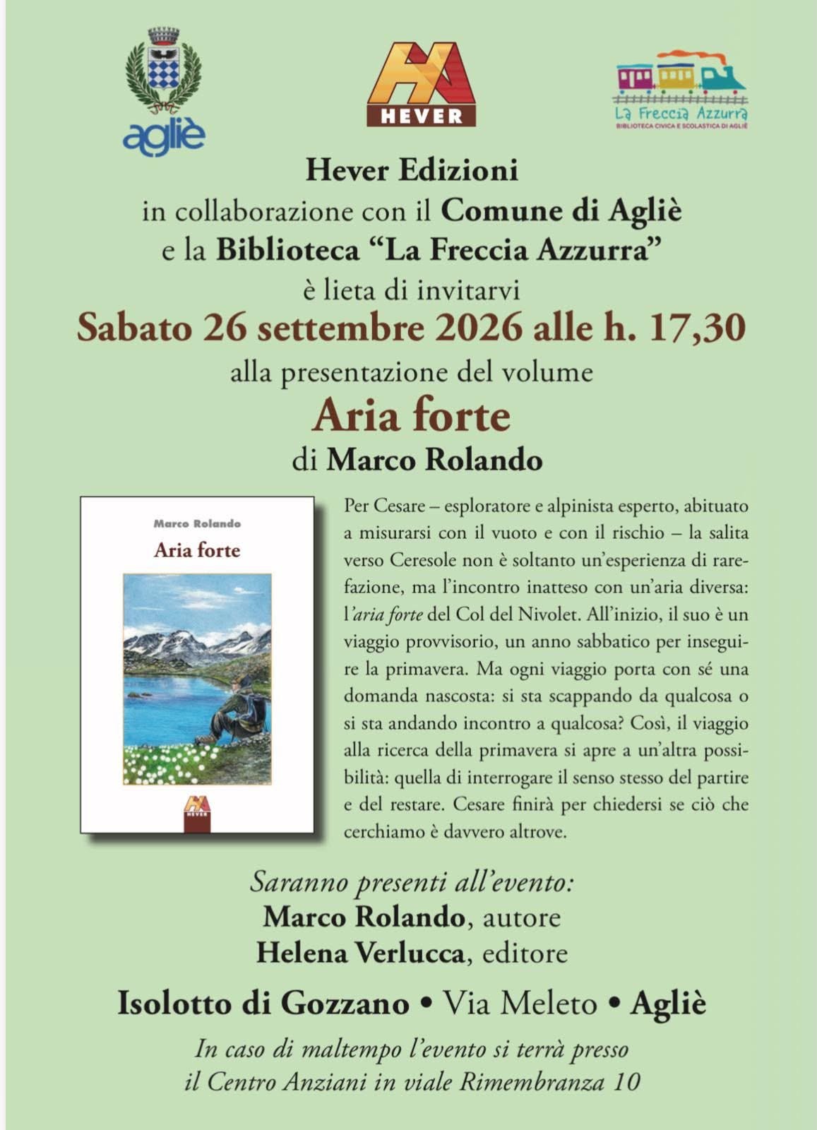 Presentazione del libro 'Aria forte' di Marco Rolando